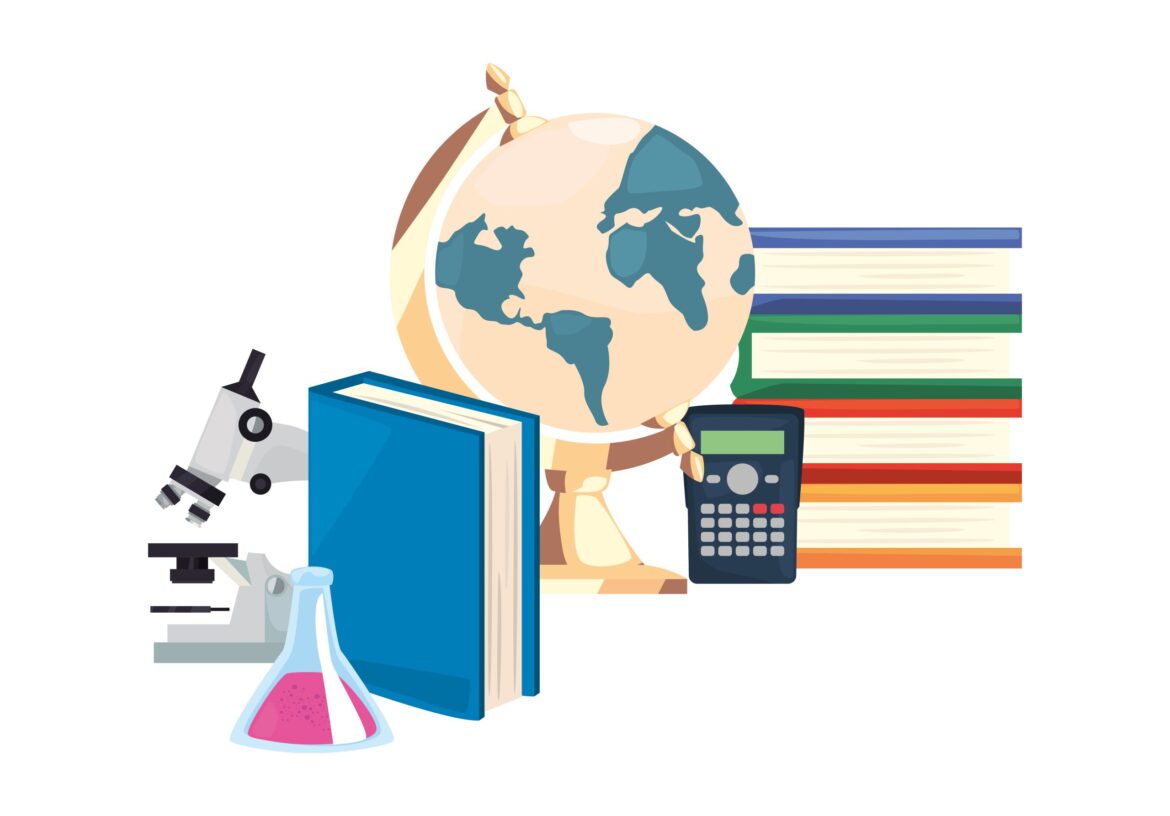 Books microscope map calculator lab flask ((foto: @djv depositphotos)